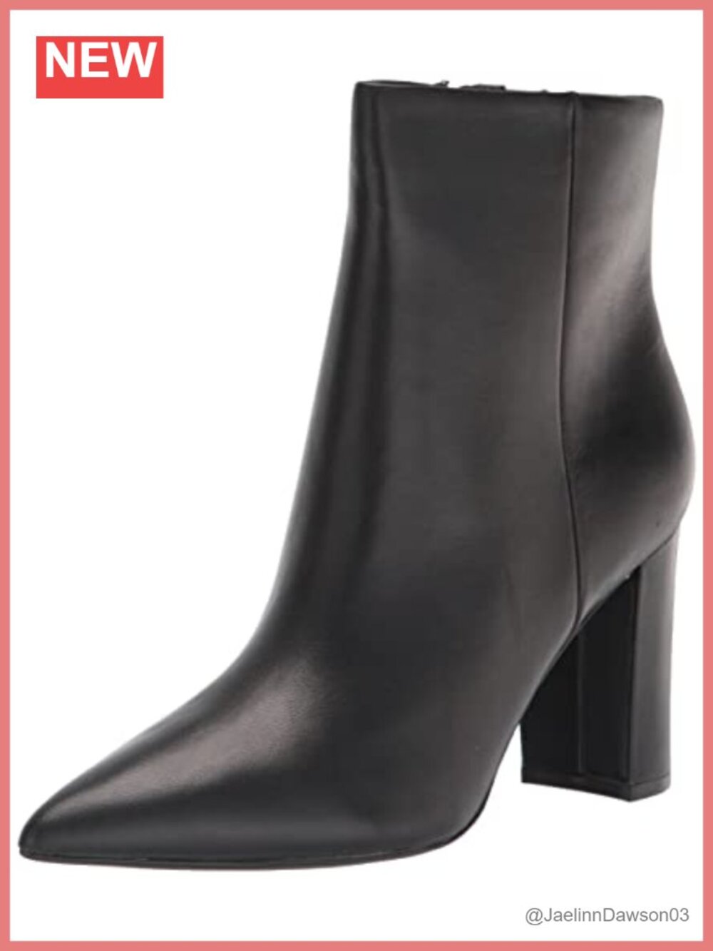 Pointed Toe Block Heel Ankle Booties Leather Zipper Closure